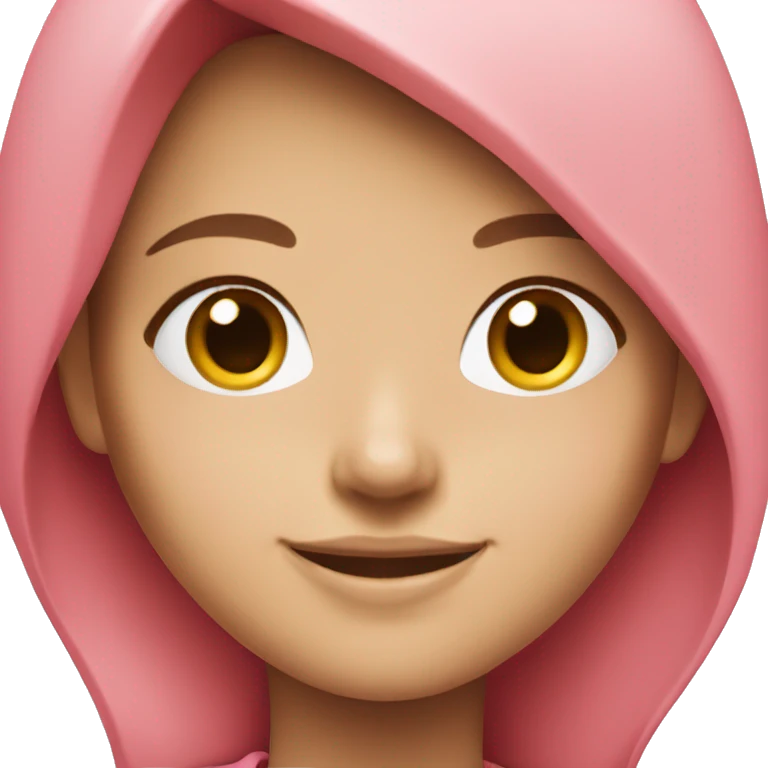 White girl, bright smile, red long hair, wearing pink hoodie emoji