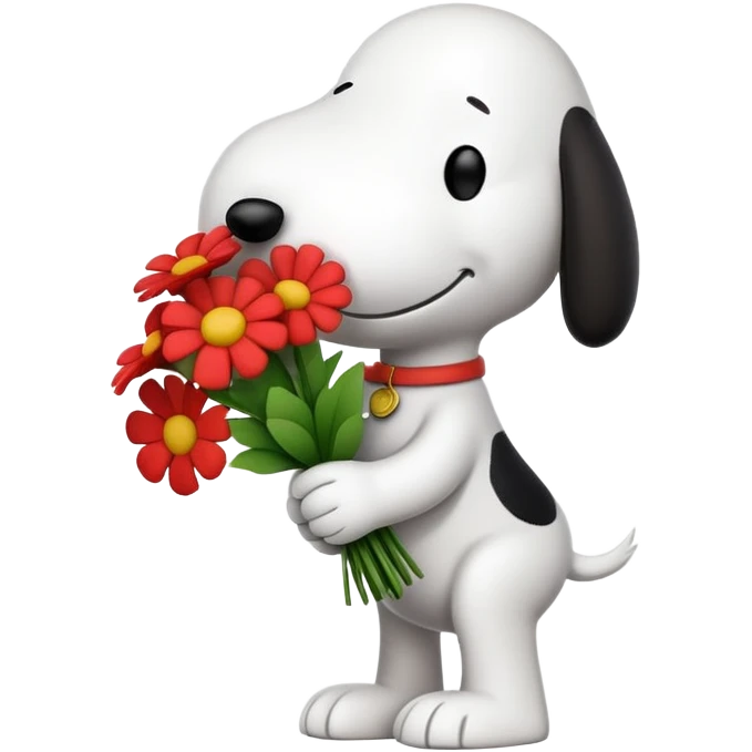 Snoopy holding flower bouquet emoji