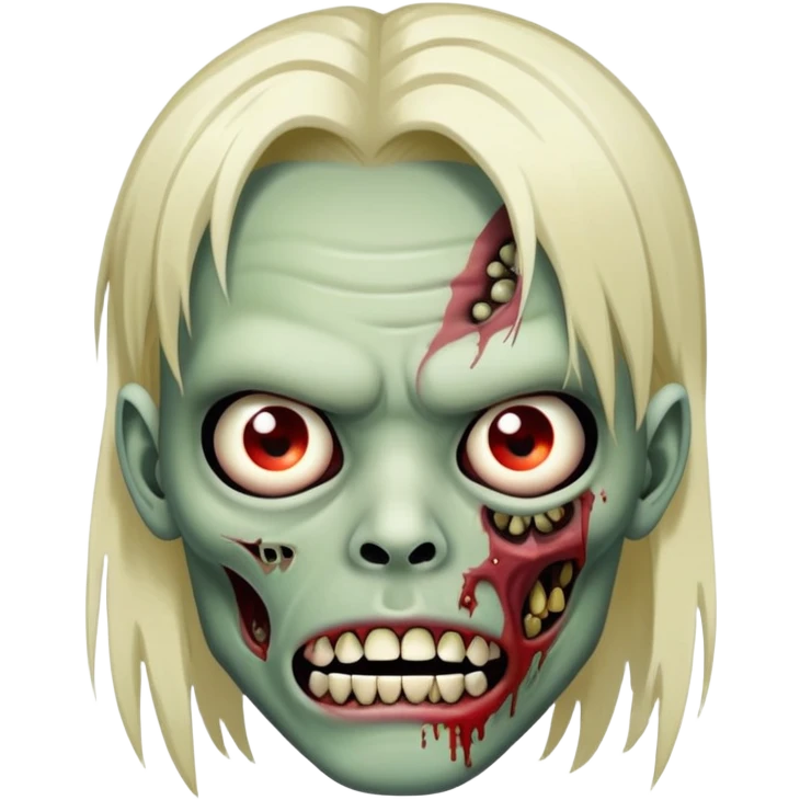 Zombie with a Japanese and Spanish face with piercings in the mouth and eyebrow and super straight hair.  emoji