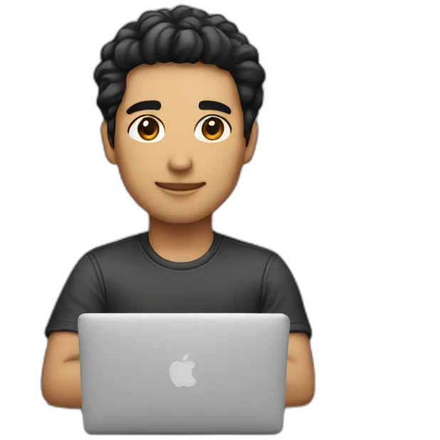 developer with macbook in front, light skin tone and black hair styled emoji
