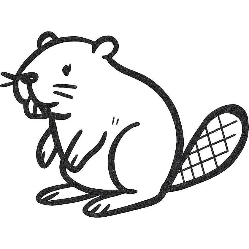 hand drawn beaver with black outline no fill emoji