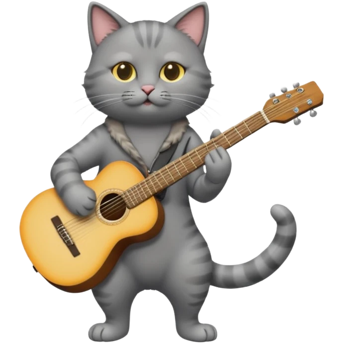 grey cat play guitar, long full body emoji