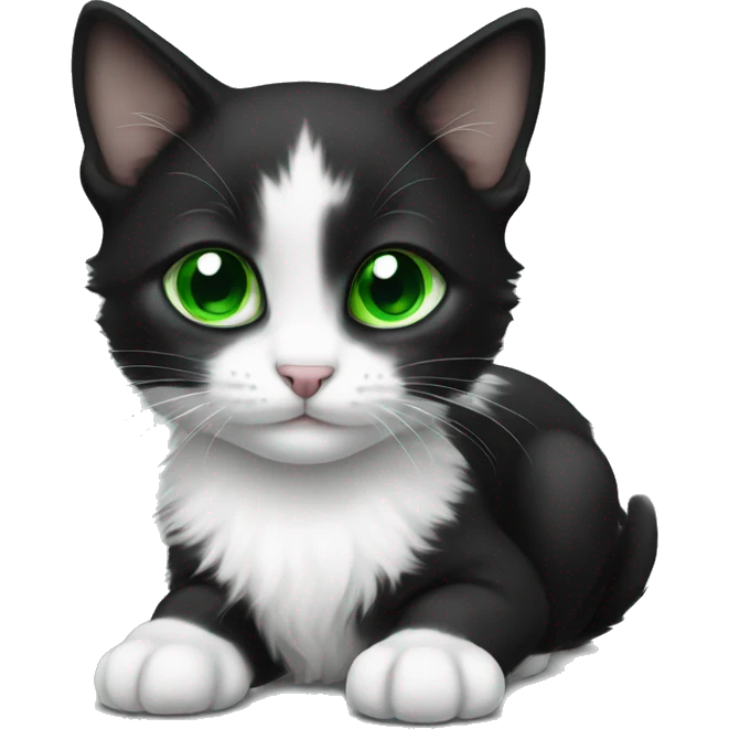 Black and white kitten with green eyes emoji