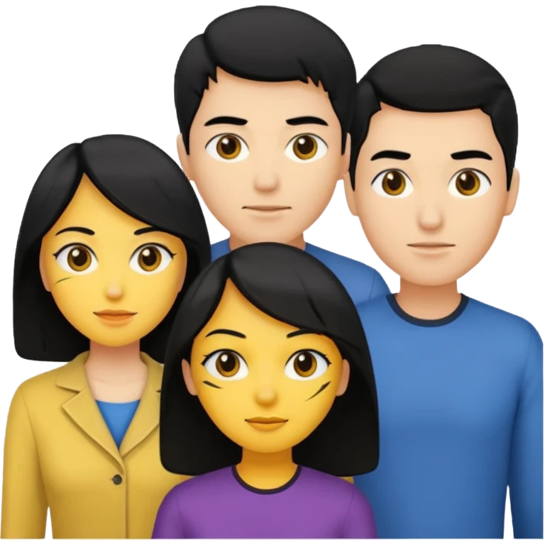 4 people, two man and two women,yellow skin,black hair, Half-body photo emoji