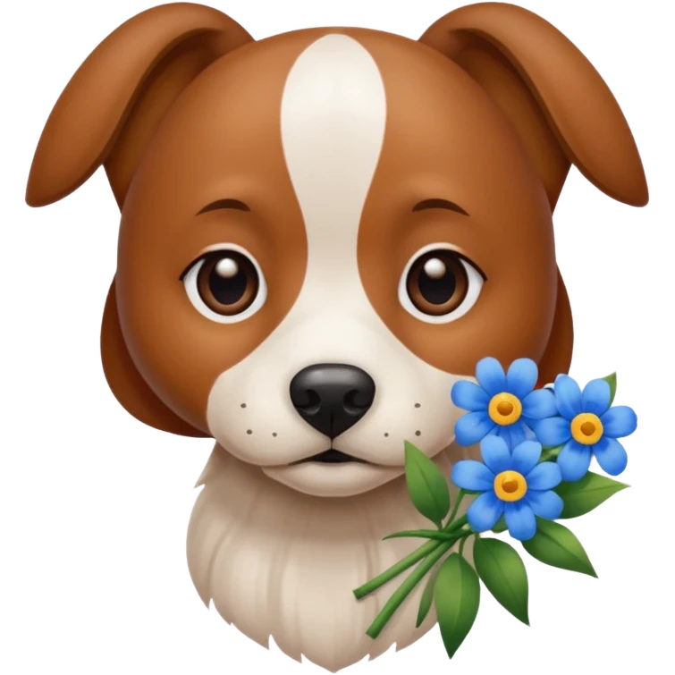 dog with blue and brown eyes making a bouquet emoji