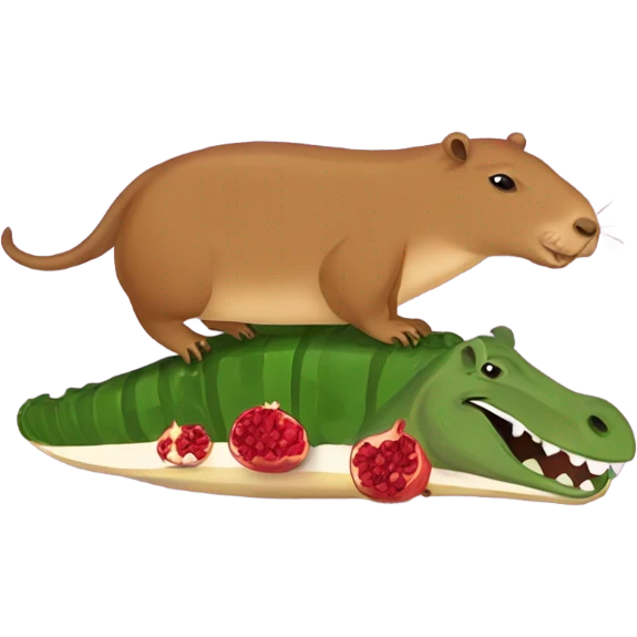 capybara riding an alligator eating a pomegranate  emoji