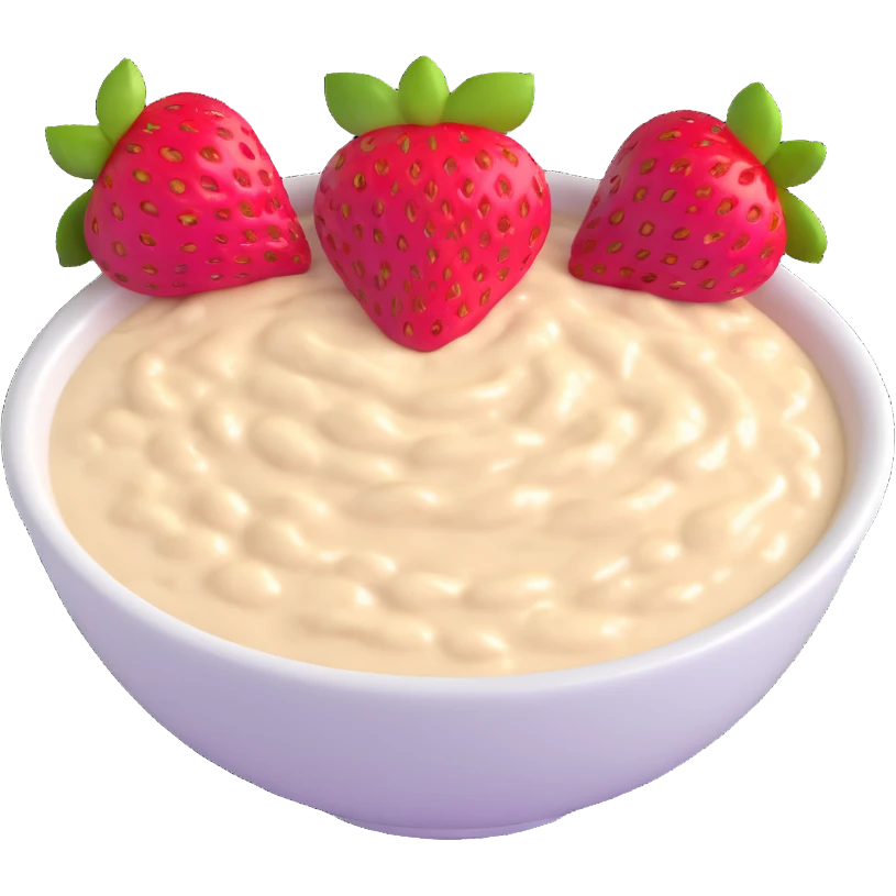 creamy oatmeal porridge with strawberry slices on top emoji