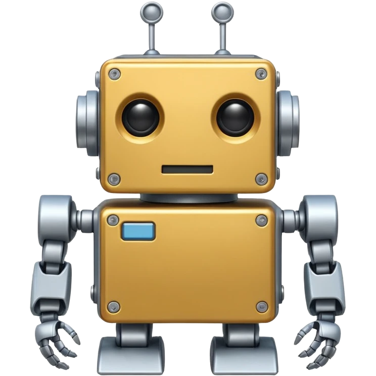 Box robot, square body, tiny arms. emoji