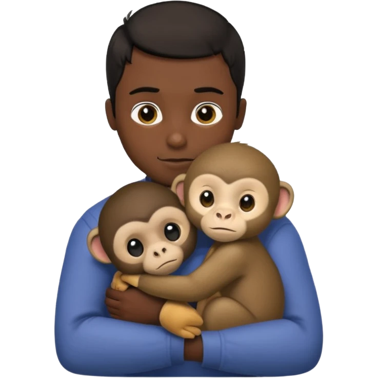 Dark skin male hugging a monkey emoji