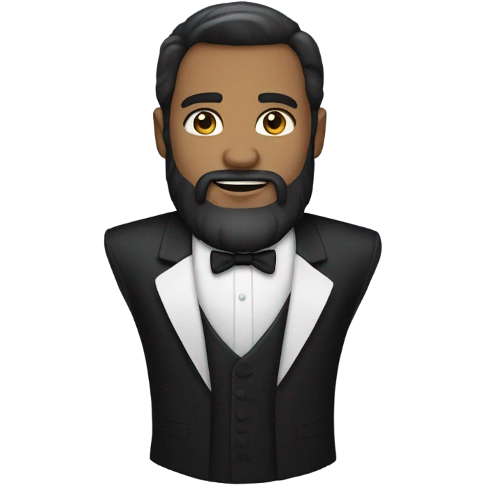 man with dark hair and light skin with beard in a tuxedo emoji