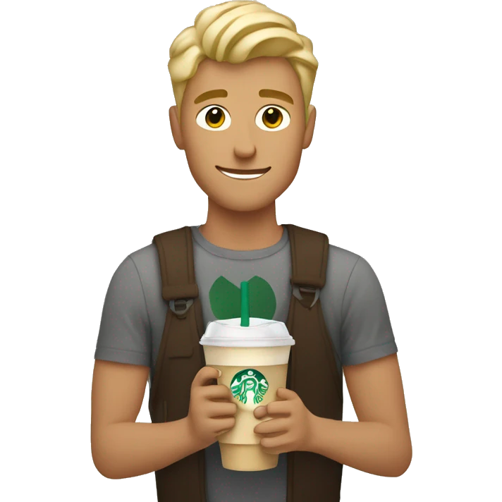 blonde guy holding a Starbucks iced latte emoji