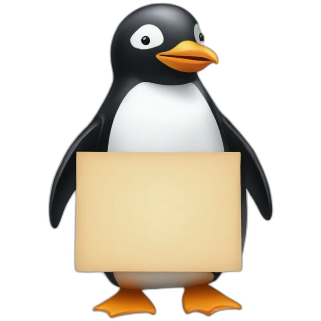 Penguin holding a sign “Dave” emoji