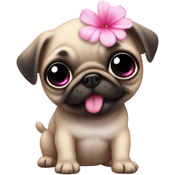 Baby pug playing with a flower pink eyes  emoji