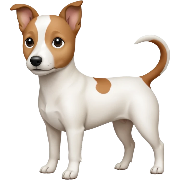 a fully white jack russell the size of a kelpie with a half white face emoji