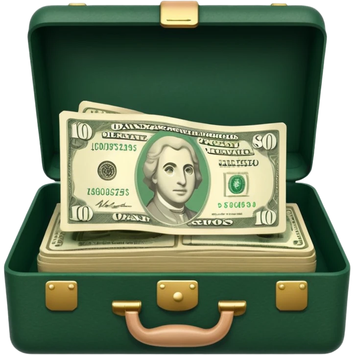 light beige banknotes in an open dark green case emoji