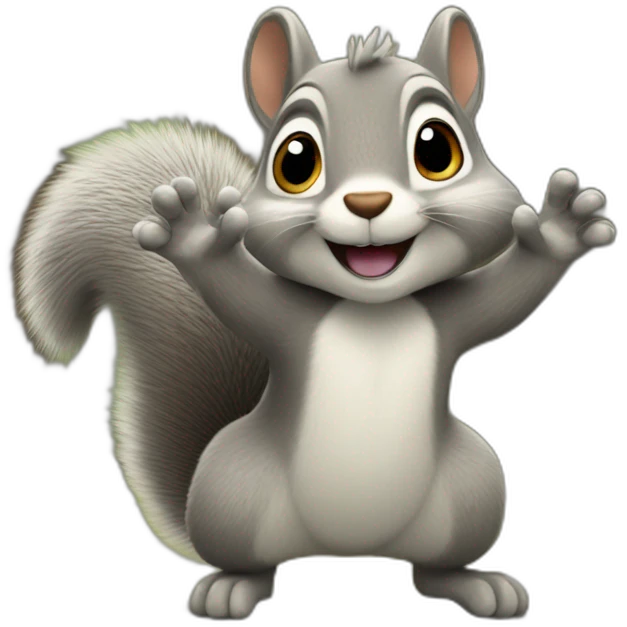 the squirrel stands with its paws open for hugs emoji
