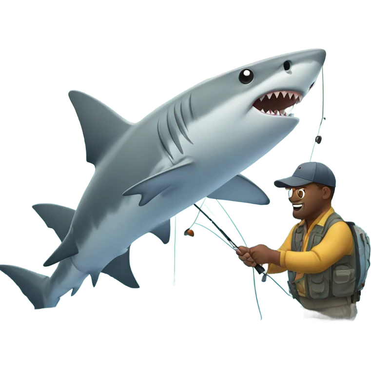 Shark fly fishing with people in water emoji