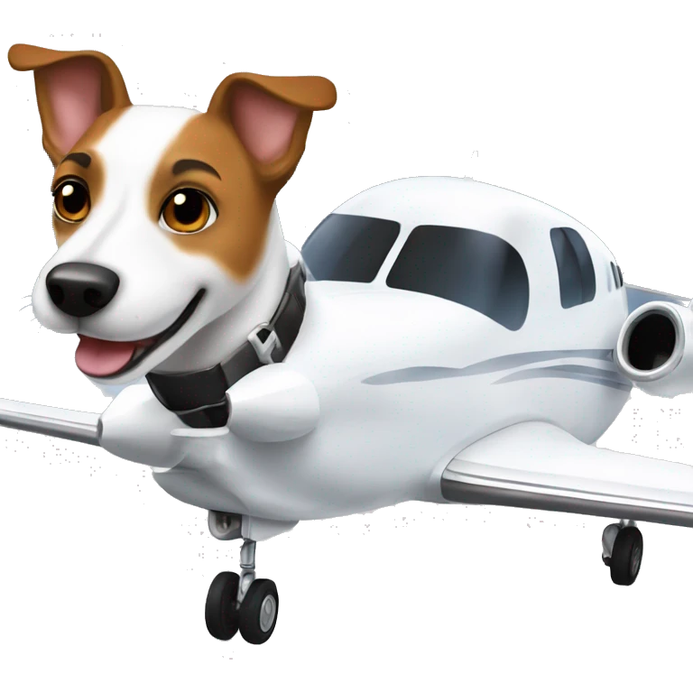 a jack russel driving a white private jet emoji