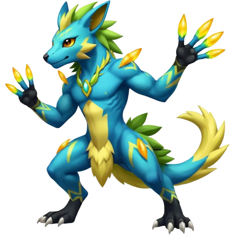 Tribal furry anthropomorphic Colorful Fruity Gay Manectric-Electrike-Zeraora-Zygarde-fusion-hybrid-creature  emoji