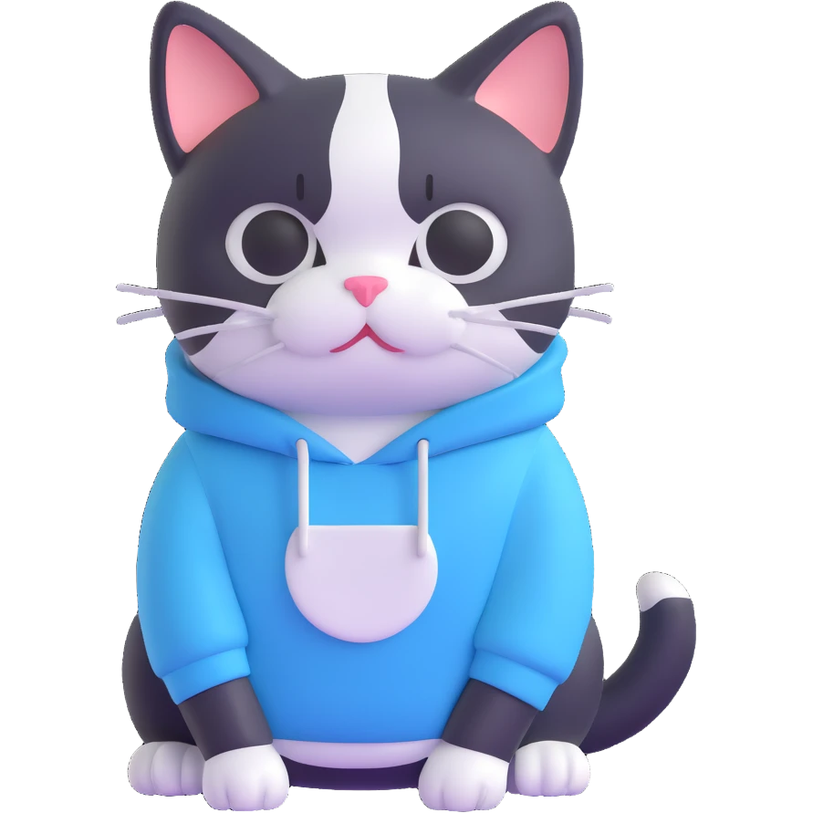 black and white cat wearing light blue sweatshirt emoji