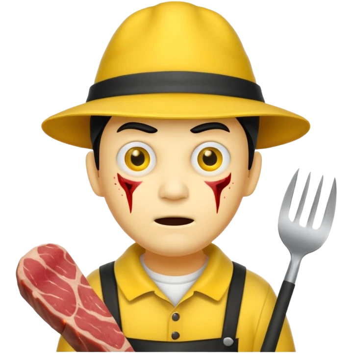 scary evil man look like from friday 13th with the yellow hat and meat khife emoji