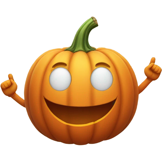 happy pumpkin with hands up emoji