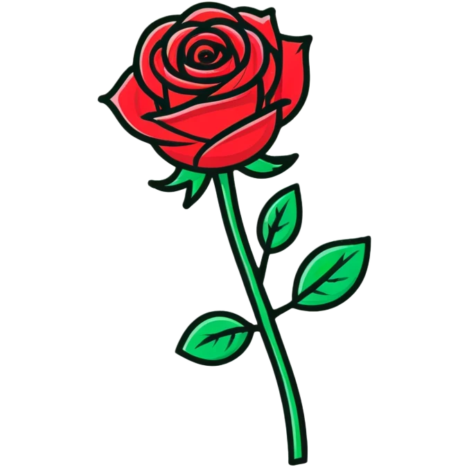 A beautiful red rose flower with green stem and leaves emoji