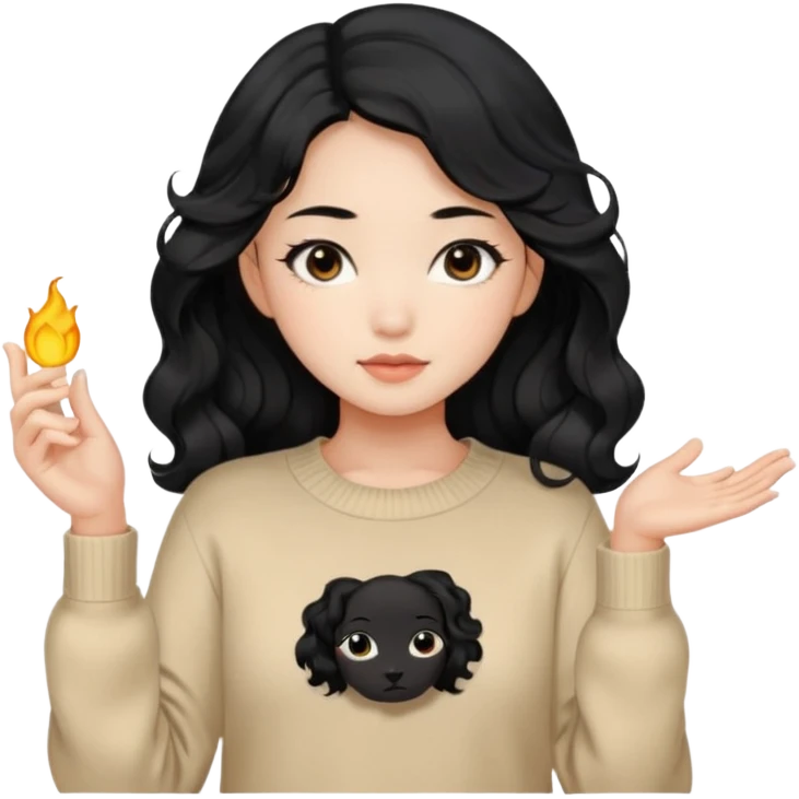 Beautiful girl,Black hair, wavy long hair,Black eyes,Chinese, beige sweater  emoji