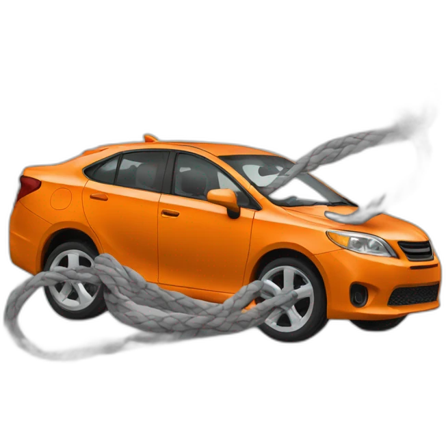 All Orange car entangled with all grey cat emoji