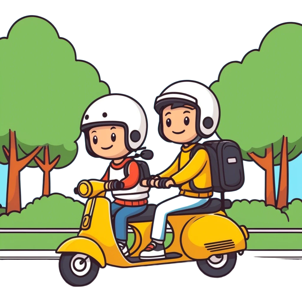 Couple on scooty, sunny day, Phuket roads  emoji