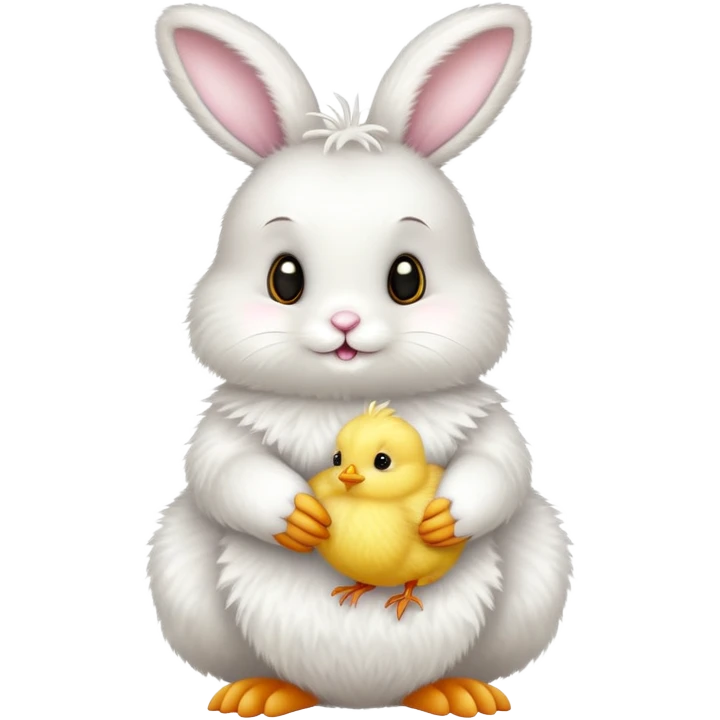 Cute easter bunny with small baby chick emoji