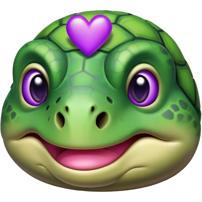 Kissy face turtle holding a Purple Heart emoji