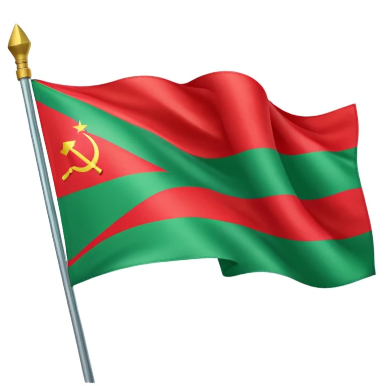 The flag of Transnistria, a horizontal tricolor of red, green, and red stripes with a hammer and sickle in the upper left corner, waving in the wind. emoji