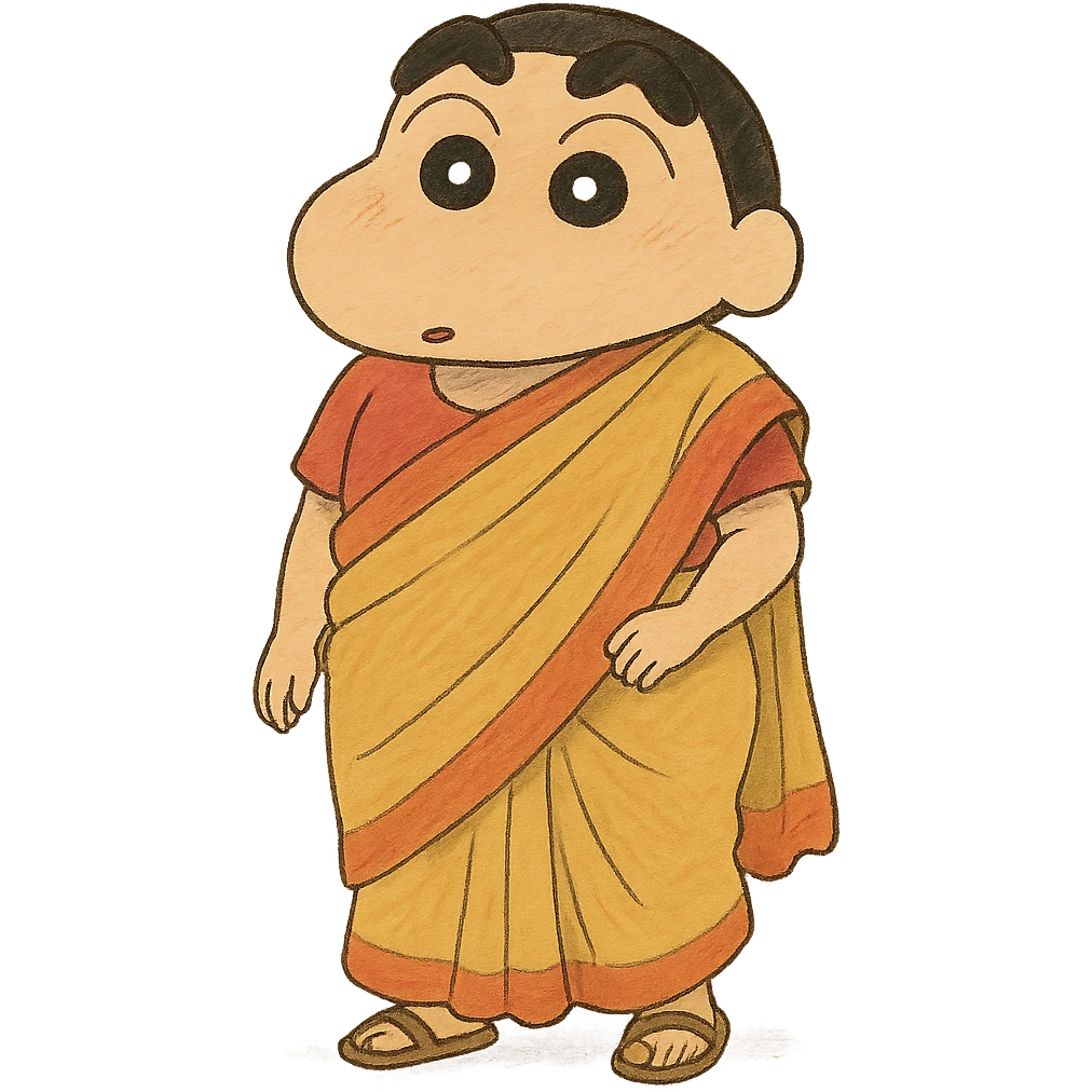 Shinchan dressed in a saree, hand-drawn look, simple background emoji