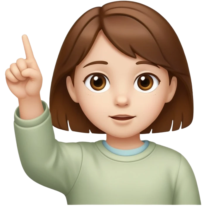 Little girl with brown hair pointing up emoji