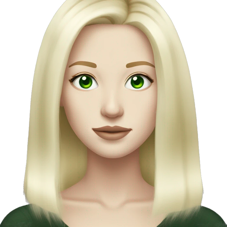 Pale skin, green eyes, straight shoulder length blonde highlight hair emoji