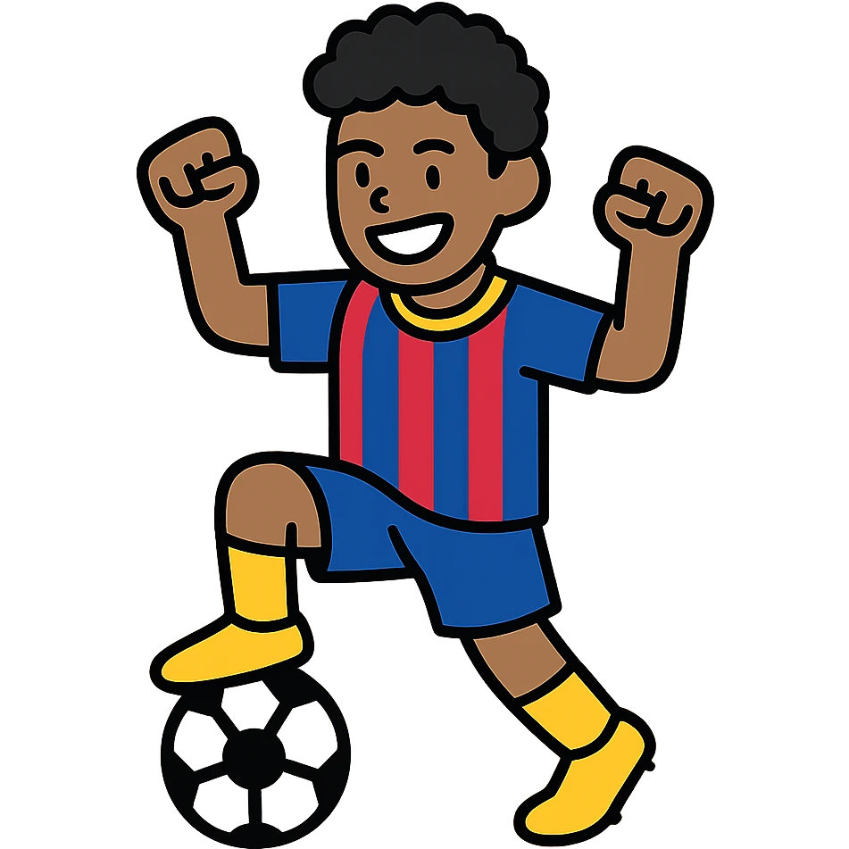 Young football player Lamine Yamal from FC Barcelona dancing in celebration emoji