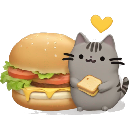 ai generated pusheen the cat eating a chicken sandwich emoji