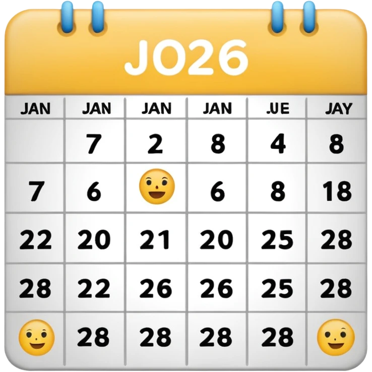 January calendar flat emojy style just writte Jan 2026. More flat style Just JAN 2026 should be on it emoji