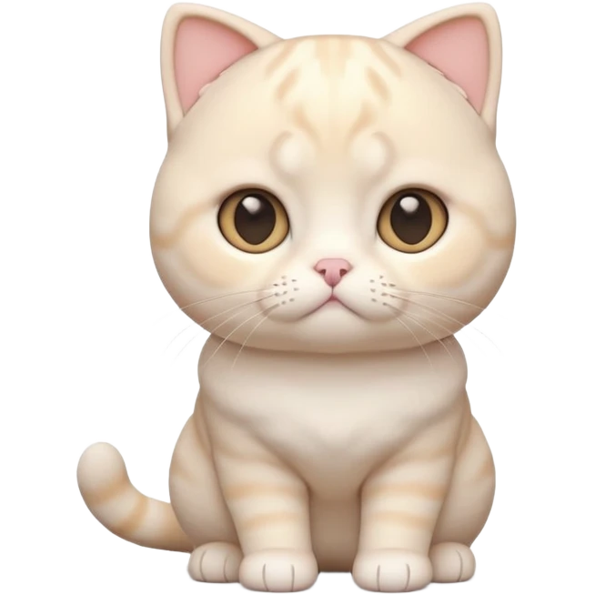 A 3D cartoon cream-white Scottish Fold cat with folded ears, soft round cheeks, pastel lighting, cinematic 3D Memoji style. full body or half body. emoji