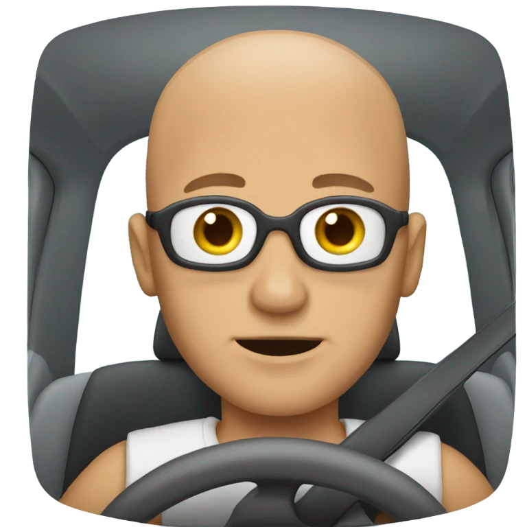 Bald man driving a car emoji