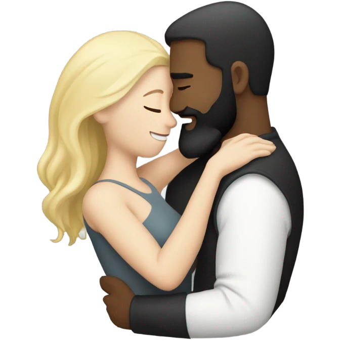 Man, white skin, short black hair, long beard, hugging a white woman with blonde hair  emoji