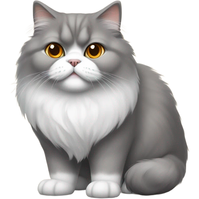 a fat grey and white persion cat with orangey brown eyes  emoji