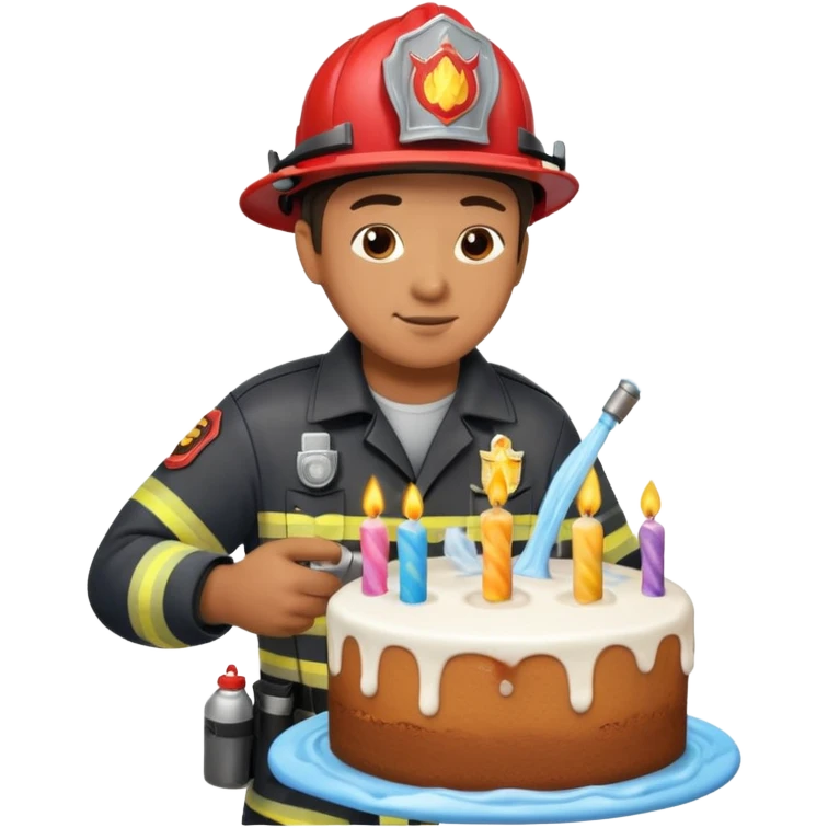 A firefighter extinguishing a party emoji