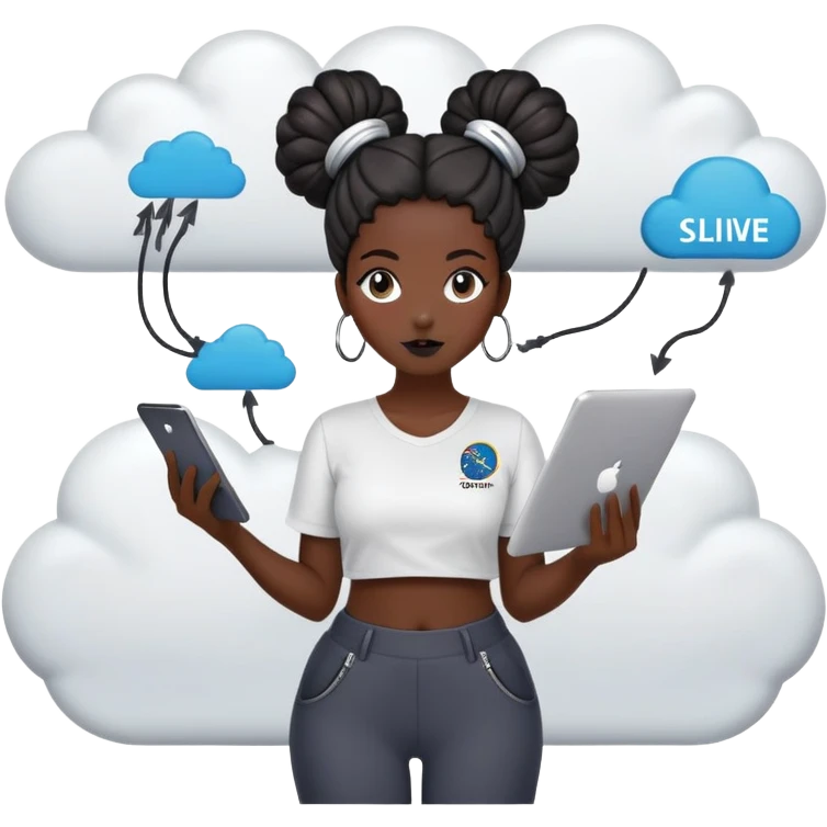Gender: Female Hair: Space buns with SQL query hairpins Face: Dark circles from 72hr data validation Clothes: Stretchy pants with "Go-Live Survivor" slogan Action: Dragging legacy data into cloud migration funnel emoji