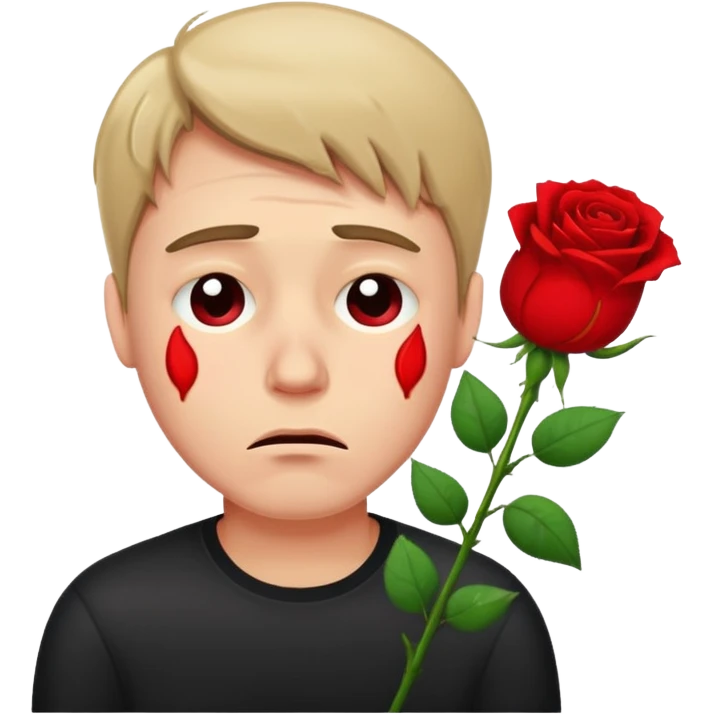 sad depressed crying guy with rose emoji