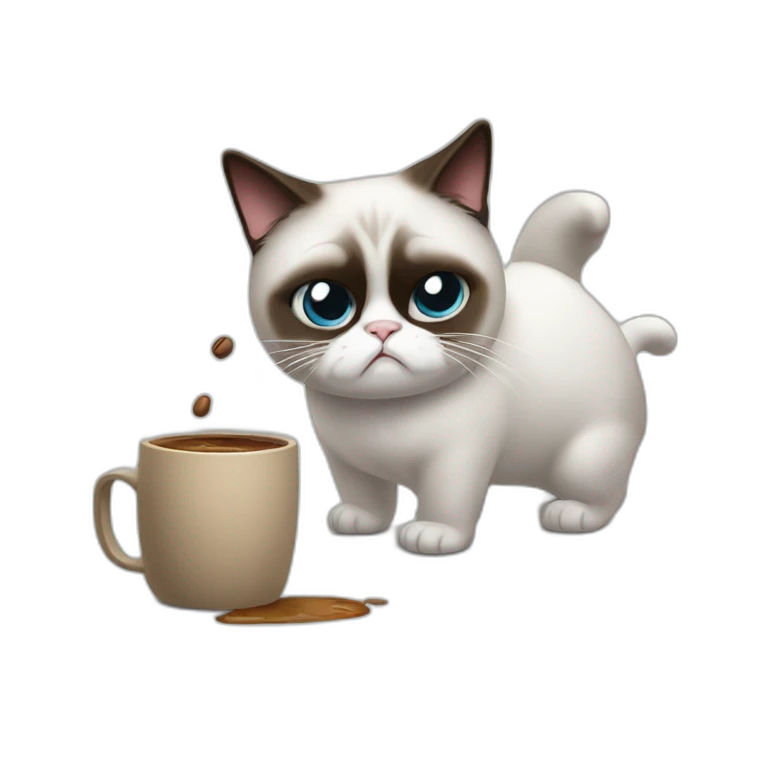 grumpy cat drops a coffee mug on the floor emoji