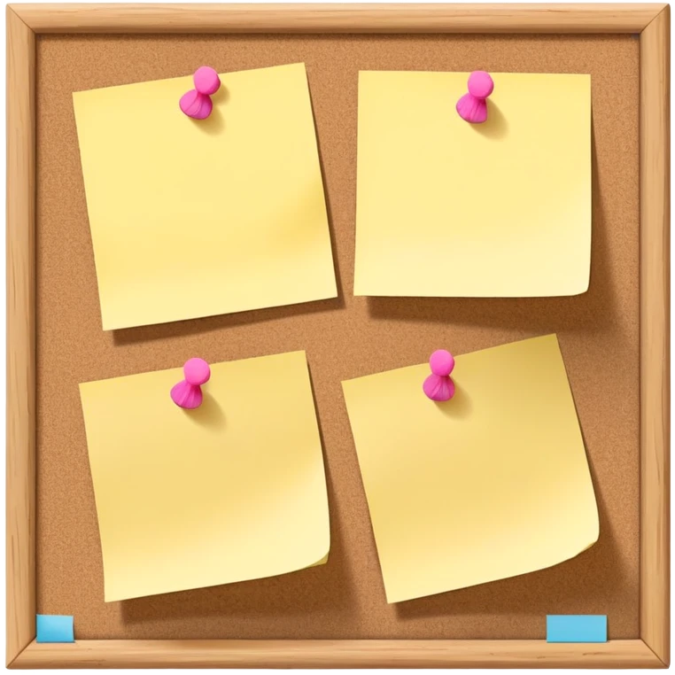 cork bulletin board with just 2-3 sticky notes pinned to it, minimal emoji