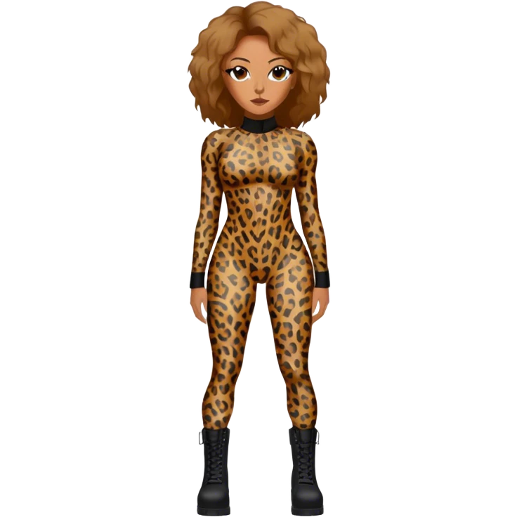 Melanie Brown wearing a tight leopard print two piece bodysuit and combat boots emoji