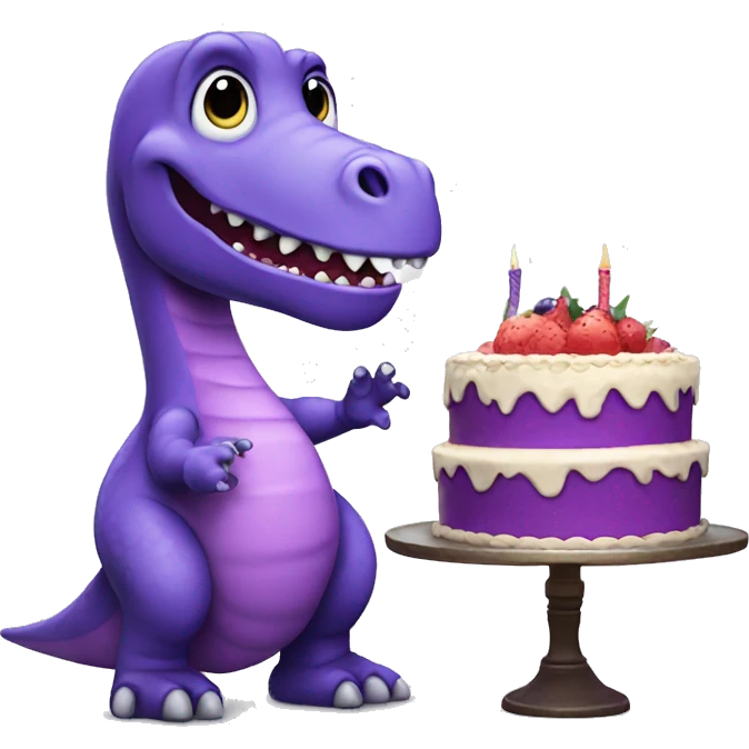 purple dinosaur with a cake emoji
